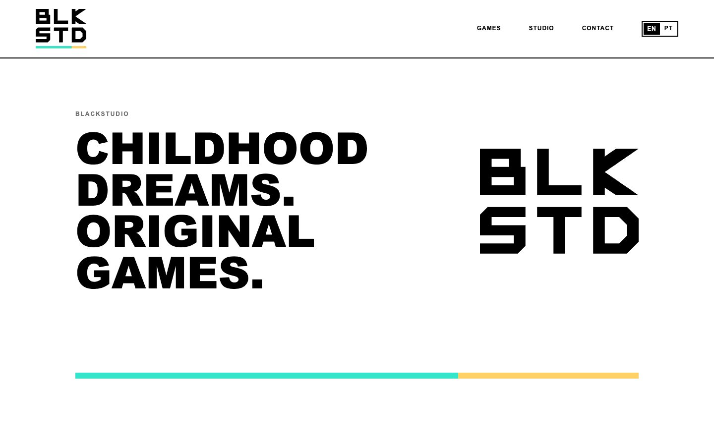 Página inicial da Blackstudio com tipografia grande e a marca BLK STD